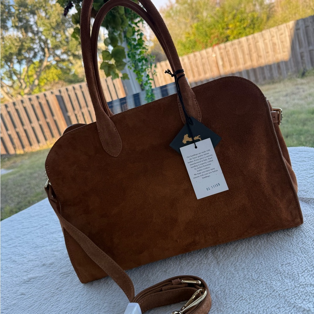 Clearance! Viral Cognac Suede Leather Tote Satchel Bag NWT . - Picture 9 of 16